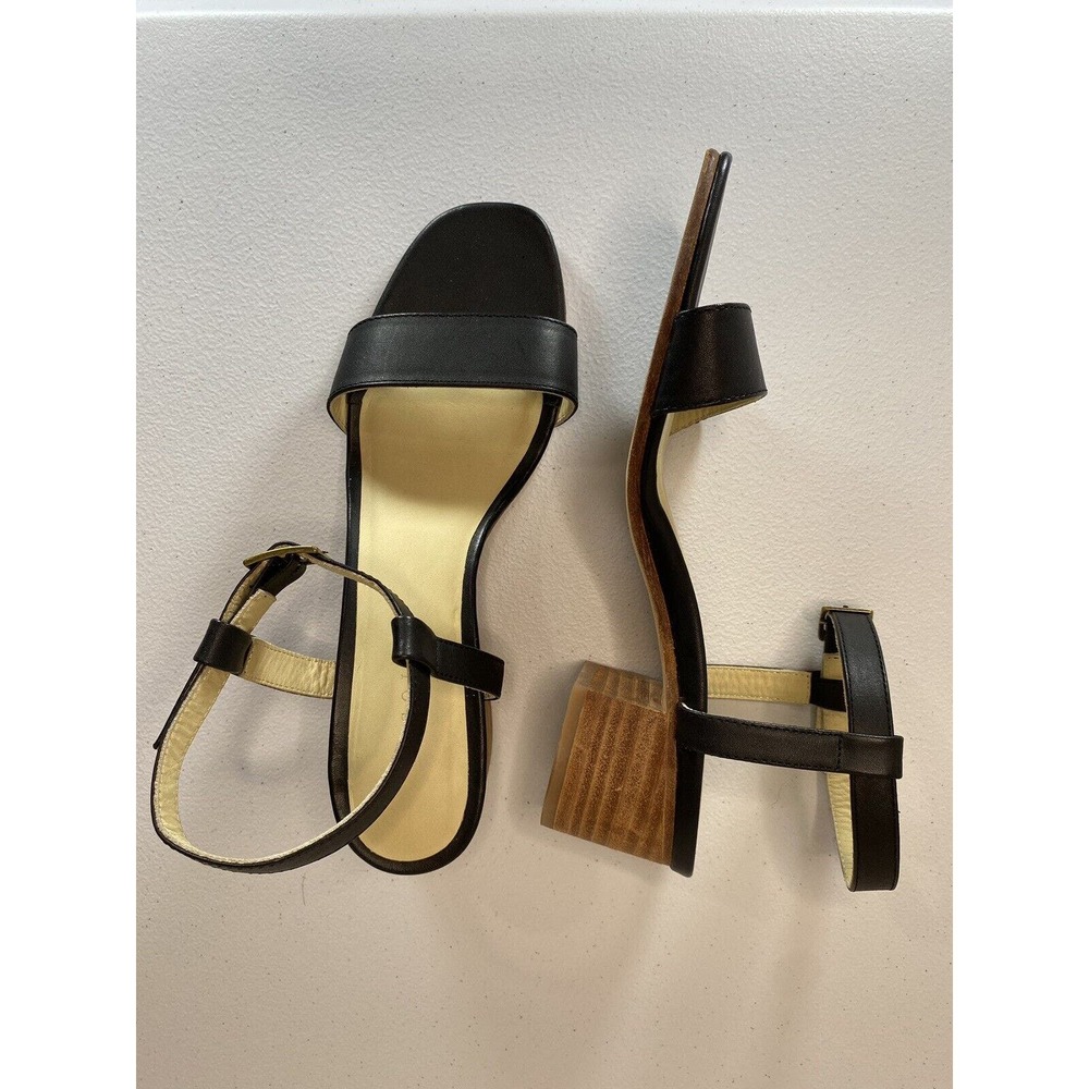 Nisolo Block Heel Sandal in Black Ankle Strap Leather Women's Size 9 EUC Summer